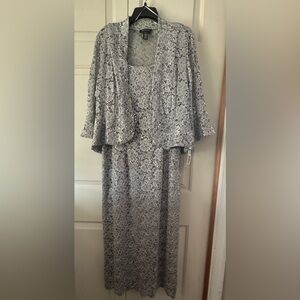 R&M Richards Silver Lace Dress with Jacket. Brand New.